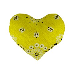 Grunge Yellow Bandana Standard 16  Premium Flano Heart Shape Cushions by dressshop