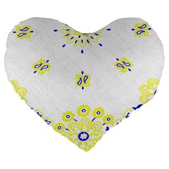 Faded Yellow Bandana Large 19  Premium Flano Heart Shape Cushions by dressshop