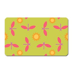 Dragonfly Sun Flower Seamlessly Magnet (rectangular) by Nexatart