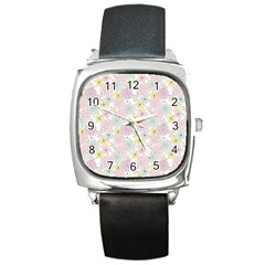 Dandelion Colors Flower Nature Square Metal Watch by Nexatart