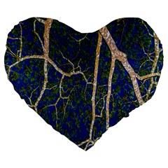 Green Leaves Blue Background Night Large 19  Premium Heart Shape Cushions