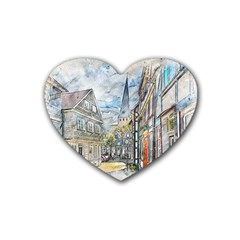 Altstadt Hattingen Ruhr Trail Rubber Coaster (heart)  by Nexatart