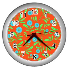Background Texture Seamless Flowers Wall Clock (silver)