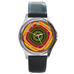 Digital Art Background Yellow Red Round Metal Watch by Sapixe