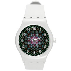 Digital Art Background Colors Round Plastic Sport Watch (m)