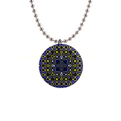 Digital Art Background Yellow Blue 1  Button Necklace by Sapixe
