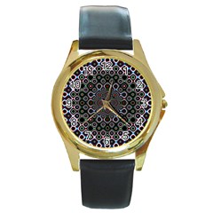 Digital Art Background Design Round Gold Metal Watch by Sapixe