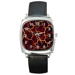 Lava Cracked Background Fire Square Metal Watch