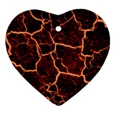 Lava Cracked Background Fire Heart Ornament (Two Sides)