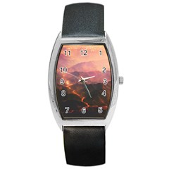 Volcanoes Magma Lava Mountains Barrel Style Metal Watch