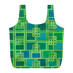 Green Abstract Geometric Full Print Recycle Bag (l)