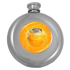 Orange Drink Splash Poster Round Hip Flask (5 Oz) by Sapixe