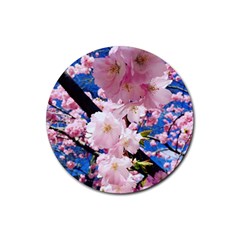 Flower Cherry Wood Tree Flowers Rubber Coaster (round)  by Sapixe