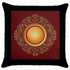 Badge Gilding Sun Red Oriental Throw Pillow Case (black) by Sapixe