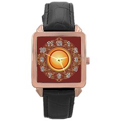 Badge Gilding Sun Red Oriental Rose Gold Leather Watch  by Sapixe