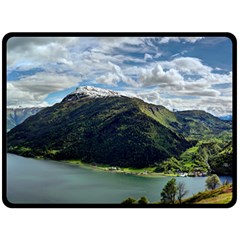 Panoramic Nature Mountain Water Fleece Blanket (large)  by Sapixe