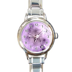 Wonderful Flowers In Soft Violet Colors Round Italian Charm Watch
