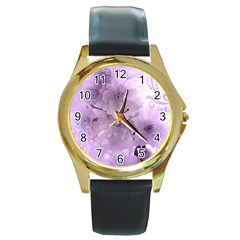 Wonderful Flowers In Soft Violet Colors Round Gold Metal Watch