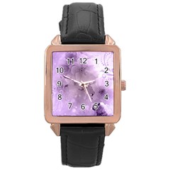 Wonderful Flowers In Soft Violet Colors Rose Gold Leather Watch 