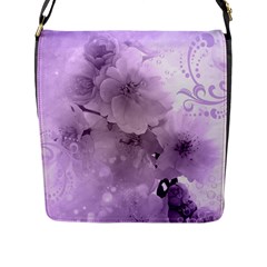 Wonderful Flowers In Soft Violet Colors Flap Closure Messenger Bag (L)