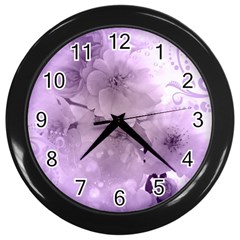 Wonderful Flowers In Soft Violet Colors Wall Clock (Black)