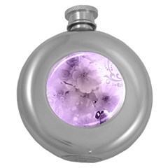 Wonderful Flowers In Soft Violet Colors Round Hip Flask (5 oz)