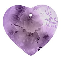 Wonderful Flowers In Soft Violet Colors Heart Ornament (Two Sides)