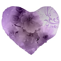 Wonderful Flowers In Soft Violet Colors Large 19  Premium Flano Heart Shape Cushions