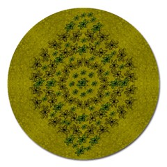 Flower Wreath In The Green Soft Yellow Nature Magnet 5  (round) by pepitasart