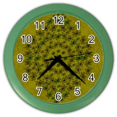 Flower Wreath In The Green Soft Yellow Nature Color Wall Clock by pepitasart