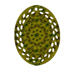 Flower Wreath In The Green Soft Yellow Nature Ornament (oval Filigree) by pepitasart