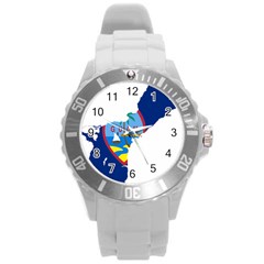 Flag Map Of Guam Round Plastic Sport Watch (l) by abbeyz71