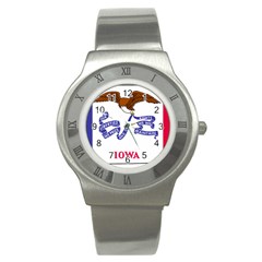 Flag Map of Iowa Stainless Steel Watch