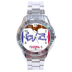 Flag Map of Iowa Stainless Steel Analogue Watch