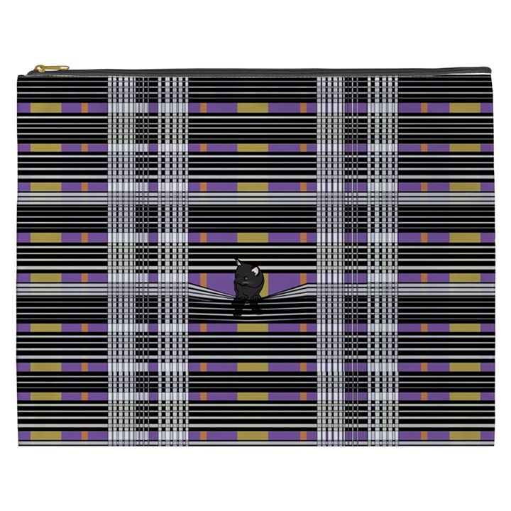 Playing with Plaid Kitten (Purple) Halloween Pattern Cosmetic Bag (XXXL)