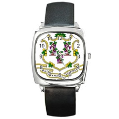 Coat Of Arms Of Connecticut Square Metal Watch by abbeyz71