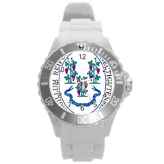 Great Seal Of Connecticut Round Plastic Sport Watch (l) by abbeyz71