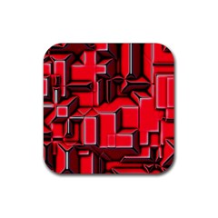 Background With Red Texture Blocks Rubber Coaster (Square) 