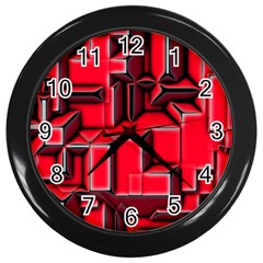 Background With Red Texture Blocks Wall Clock (Black)