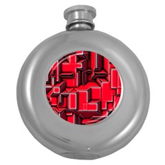 Background With Red Texture Blocks Round Hip Flask (5 oz)