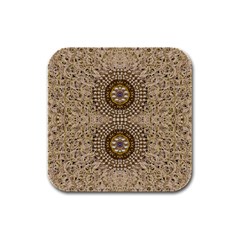 Moon Shine Over The Wood In The Night Of Glimmering Pearl Stars Rubber Square Coaster (4 Pack)  by pepitasart