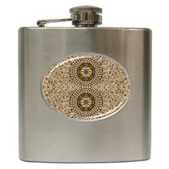 Moon Shine Over The Wood In The Night Of Glimmering Pearl Stars Hip Flask (6 Oz) by pepitasart