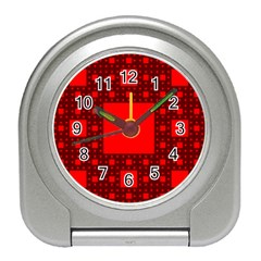 Red Sierpinski Carpet Plane Fractal Travel Alarm Clock by Sapixe