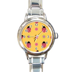 Ladybug Seamlessly Pattern Round Italian Charm Watch by Sapixe