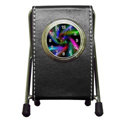 Abstract Art Color Design Lines Pen Holder Desk Clock