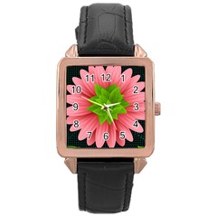 Plant Flower Flowers Design Leaves Rose Gold Leather Watch 