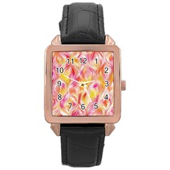 Pretty Painted Pattern Pastel Rose Gold Leather Watch 