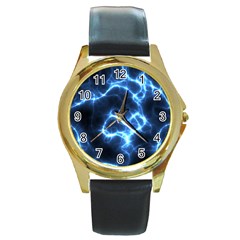 Electricity Blue Brightness Bright Round Gold Metal Watch