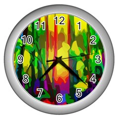 Abstract Vibrant Colour Botany Wall Clock (silver)