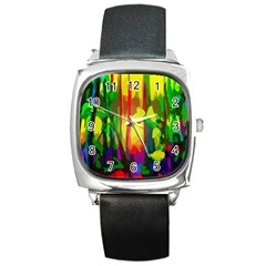 Abstract Vibrant Colour Botany Square Metal Watch